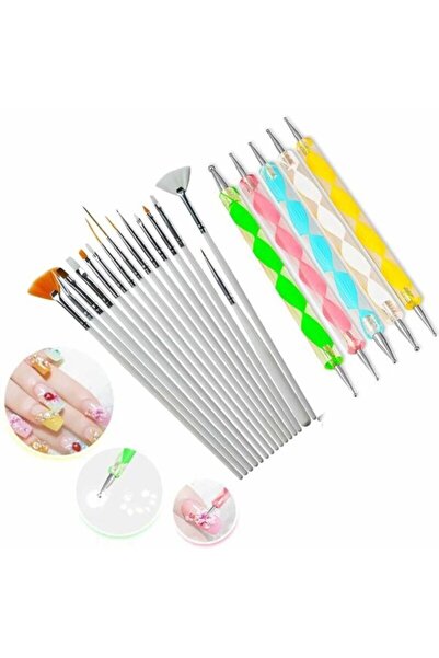 SİNKA Tırnak Süsleme Tasarım Seti- 15'li Fırça Ve 5'li Dot Süsleme Kalemi Set,