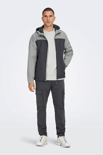 Only & Sons Ανδρικό αδιάβροχο μπουφάν με κουκούλα Onsmack 22024207 Γκρι