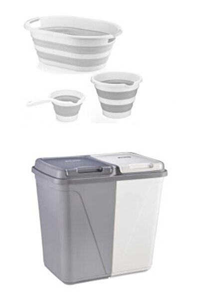 AHİR TİCARET 90 Lt İki Bölmeli Kirli Çamaşır Sepeti ve 3'lü Katlanır Set