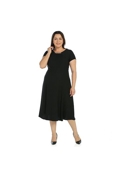 Nidya Moda Women's Black Stone Accessory Evening Dress 4088S