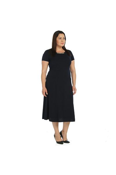 Nidya Moda Women's Navy Blue Evening Dress with Stone Accessories 4088L