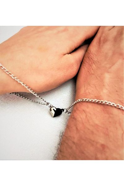 TÜKKAN ACCESSORİES Black-silver Heart Magnet Lover Couple Bracelet,,bff Bracelet,,friendship Bracelet-bracelet55
