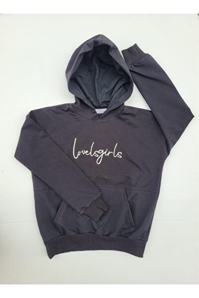 MonCherry Детска качулка с качулка и надпис „Love“ и джобове тип кенгуру