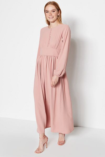 Trendyol Modest Corsaj de trandafiri uscat și rochie detaliată cu nasturi acoperite cu material Aerobin TCTSS23EB00254