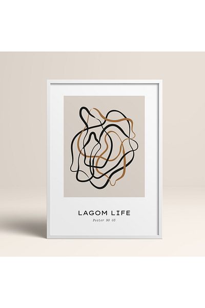 HOMEPACK Boho Bohemian Linear Linear Modern Abstract Art Πίνακας με κορνίζα