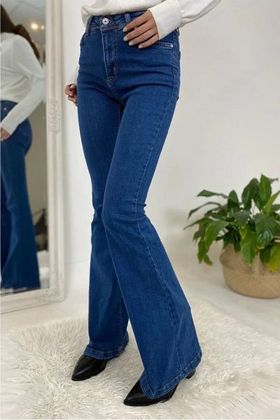 Ramrod Jeans Blugi elastici subțiri cu fermoar din lycra albastru închis cu talie înaltă