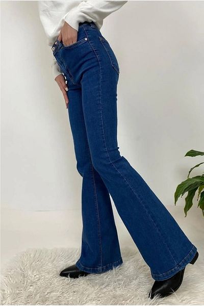 Ramrod Jeans Blugi elastici subțiri cu fermoar din lycra albastru închis cu talie înaltă
