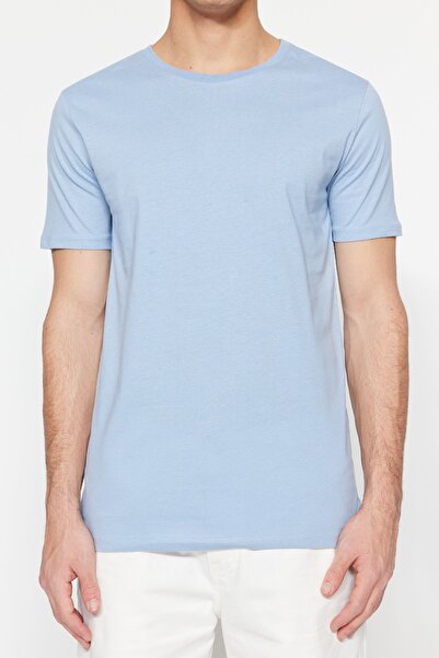 Trendyol Collection Modré Slim/Slim střih 100% bavlna Basic Crew T-Shirt T-Shirt Tmnss19Bo0001