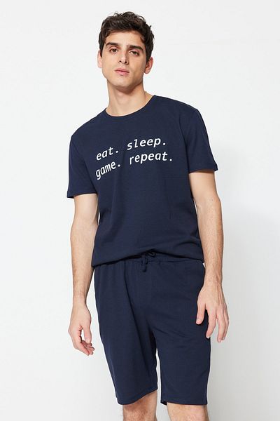 Trendyol Collection Letní pletené pyžamo v námořnické modré s kraťasy THMSS21PT0965