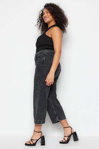 Trendyol Curve Γκρι ραφές ψηλής μέσης Λεπτομερές τζιν Culotte Fit TBBSS23CJ00015