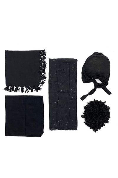nazipek Set șal șal Bonnet 5 piese Negru Zestre Cadou