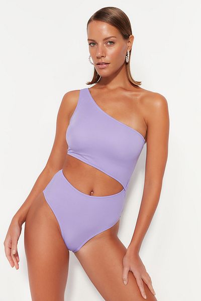 Trendyol Collection Costum de baie liliac cu un singur umăr decupat/fereastră cu picior obișnuit TBESS23MA00274