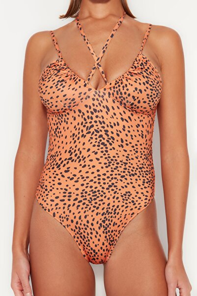 Trendyol Collection V-neck Leopard Print Tie-up Swimsuit - TBESS23MA00235