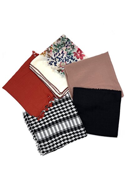 nazipek Karışık 5'li Eşarp Yazma Seti Pamuklu Dağıtmalık Hediyelik Çeyizlik E...