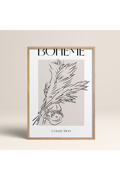 HOMEPACK Boho Bohemian Linear Linear Modern Abstract Art Πίνακας με κορνίζα