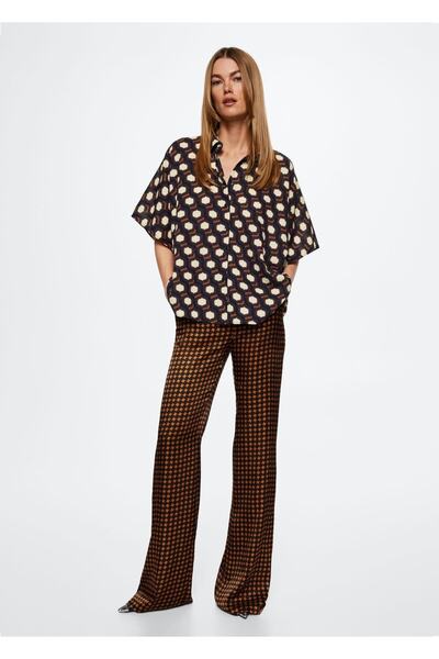 MANGO Woman Σατέν μπλούζα με σχέδιο