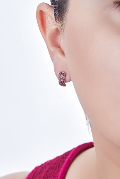 Omorfi Silver Garnet Taşlı (lal Taşı) 925 Ayar Gümüş Klasik Çok Taşlı Küpe