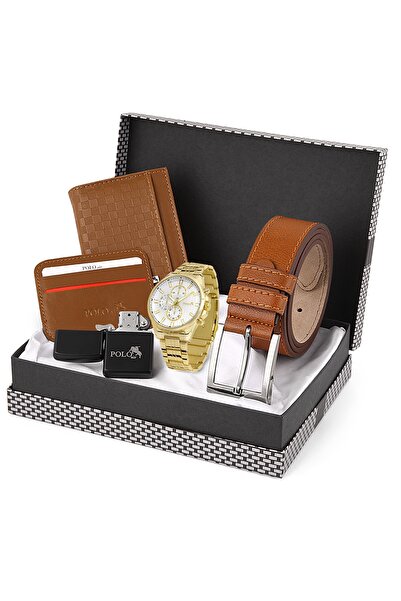 Polo Air Erkek Kol Saati Kemer Cüzdan Kartlık Çakmak Hediyelik Kutusunda Taba...