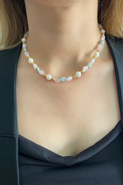 Suerte Accessories Tımbıl Akuamarin Ve Pembe Kuvars Doğaltaş Mayorka Inci El ...