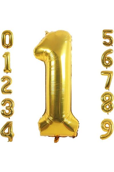 Bkmc 1 Year Old Number Foil Balloon Gold Color 36 Cm 16 Inch -dog Day -party-celebration