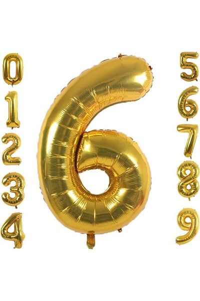 Bkmc 6 Year Old Number Foil Balloon Gold Color 36 Cm 16 Inch -dog Day -party-celebration