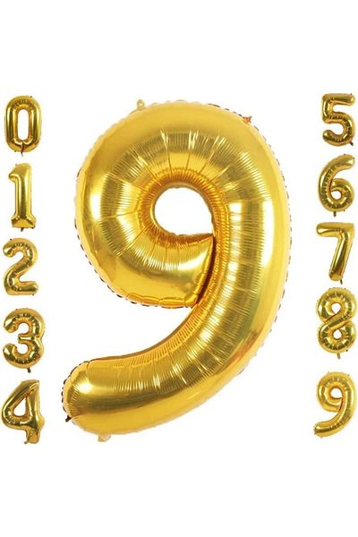 Bkmc 9 Years Old Number Foil Balloon Gold Color 36 Cm 16 Inch -dog Day -party-celebration