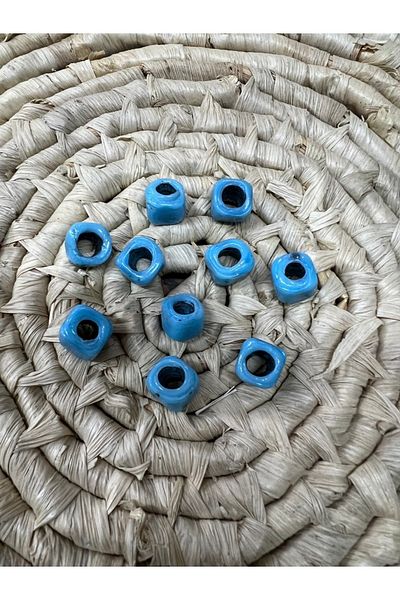 KARDEŞLER BONCUK HEDİYELİK EŞYA Square Glass Basement Beads 10 Mm Blue Wide Hole Bracelet Necklace Beads 10 Pieces
