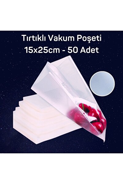 Vakur Tırtıklı Vakum Makinesi Poşeti - Torbası - 15cmx25cm -50 Adet