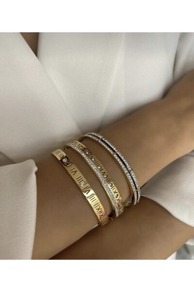 İNN JEWELLERY Çelik Roma Rakamlı Kelepçe Bileklik