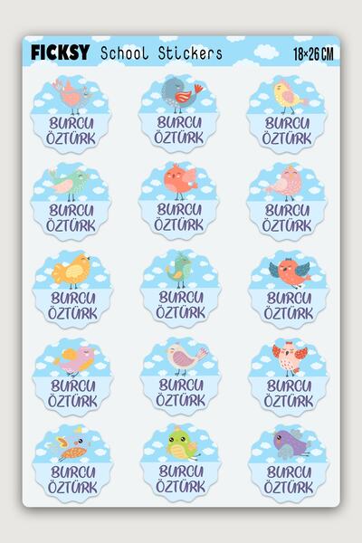 Ficksy Özel Isim Yazılabilen Okul Etiketi Defter Kitap Için Kuş Temalı Sticke...