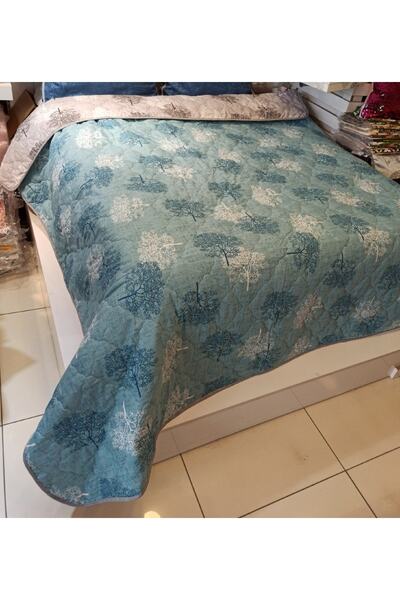 ŞENER HOME غطاء متعدد الأغراض مبطن من القطن مزدوج الجوانب بنمط شجرة الحياة مقاس 210 × 240 سم