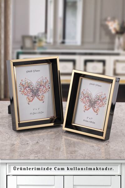 Seniste Milano Camlı Dekoratif Resim Çerçevesi 2'li Siyah-gold Ayarlanabilir ...