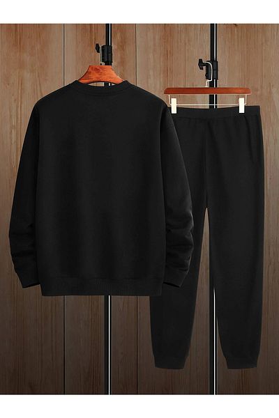 MODARİCH Black Wing Printed Oversize Tracksuit Set - Crew Neck