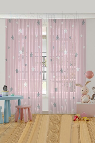 HOMESSA Yıldızlı Çift Kanatlı Çocuk Odası Tül Perde