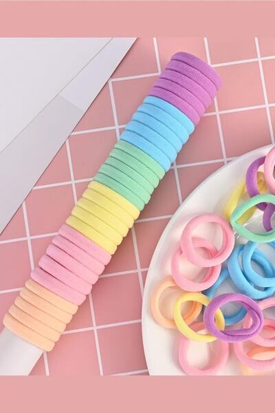 C&E Design Kadın 50'li Pastel Renkli Lastik Toka Seti