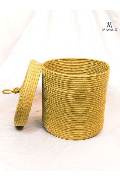 MaVaux Ψάθινο καλάθι πολλαπλών χρήσεων 30cm-30cm με καπάκι - Organizer Jute