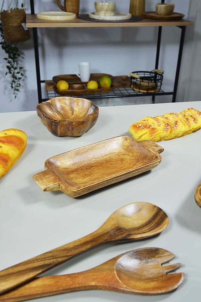 SepetçiBaba Acacia Rectangular Presentation Plate-tray with Holder