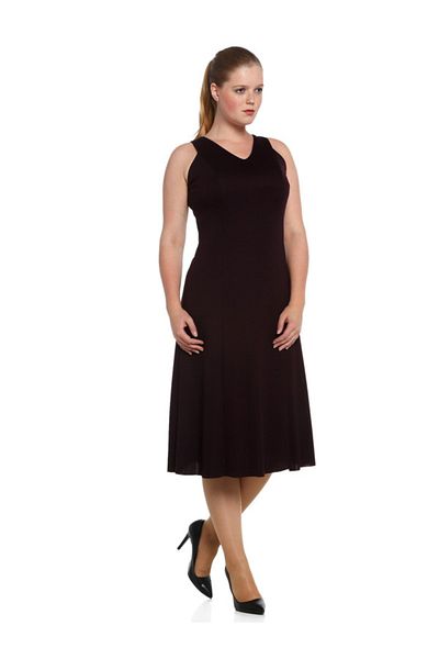 Nidya Moda Plus Size Plum Knitted Evening Dress-4064m