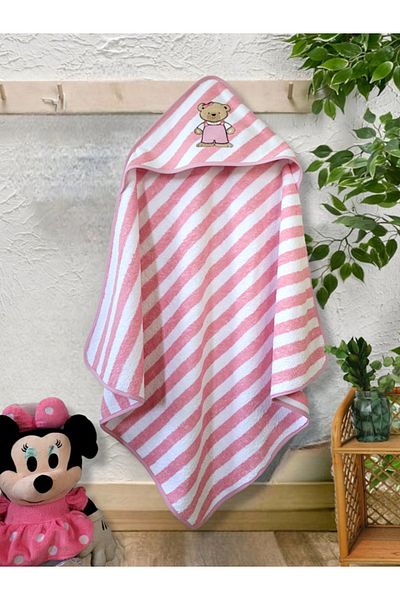 Alpar Tekstil 100% Cotton Baby Bath Towel Swaddle 100x100cm (0-5 YEARS) Outlet Product / Pink Teddy Bear