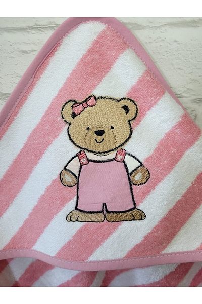 Alpar Tekstil 100% Cotton Baby Bath Towel Swaddle 100x100cm (0-5 YEARS) Outlet Product / Pink Teddy Bear