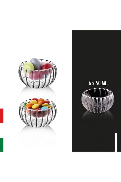 HomeTarz Glass Turkish Delight Bowl Snack Bowl Double Wall Striped Patterned 6 Pieces 50 ml