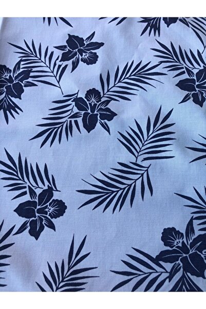 NT Handmade Lacivert Çiçekli Beyaz 150x48 Cm Masa Örtüsü - Mutfak Konsepti Piknik Kamp Için Sofra Örtüsü