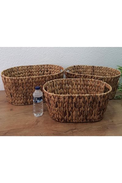 EVİMTATLIEVİM Triple Metal Skeleton Wicker Saddle Basket Set