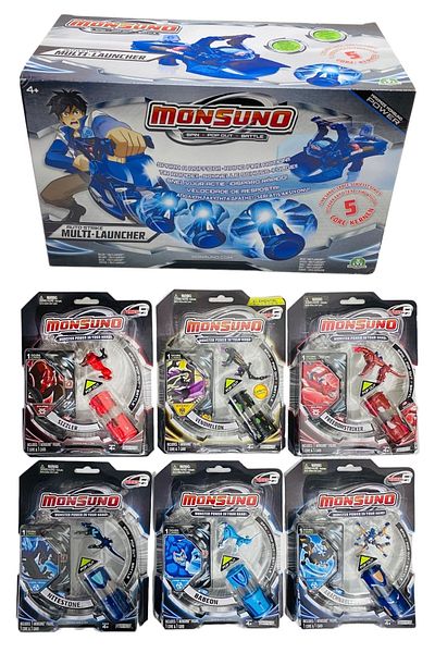 tmtoysandmore Monsuno 6 Pieces Figures and Giant Launcher Together Original Licensed