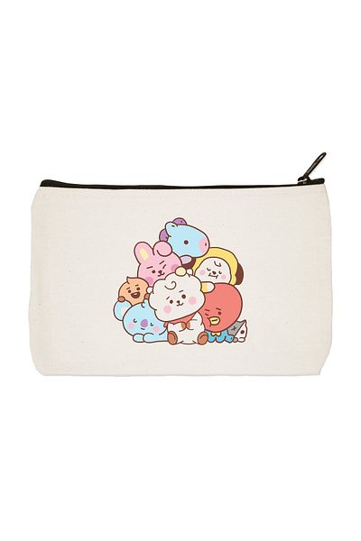 designedfy Geantă de machiaj din pânză imprimată Clutch Bts Bt21, suport pentru stilou, geantă de mână