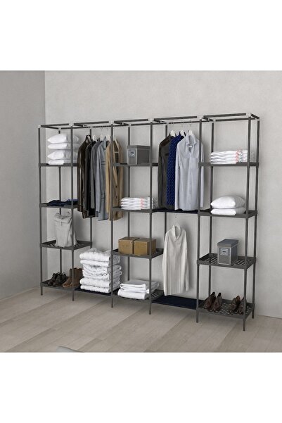 CimriKese Plastik Raflı 3 Askılı Mobilya Portatif Gardrop Geniş Hacimli Bez Dolap