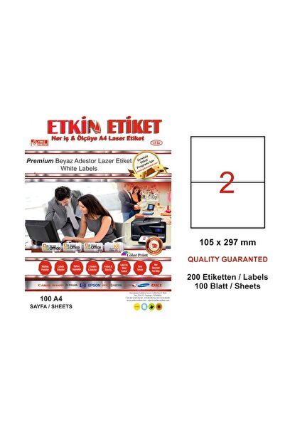 ETKİN ملصق ليزر Yn5297 2 قطعة 105x297 أبيض عادي