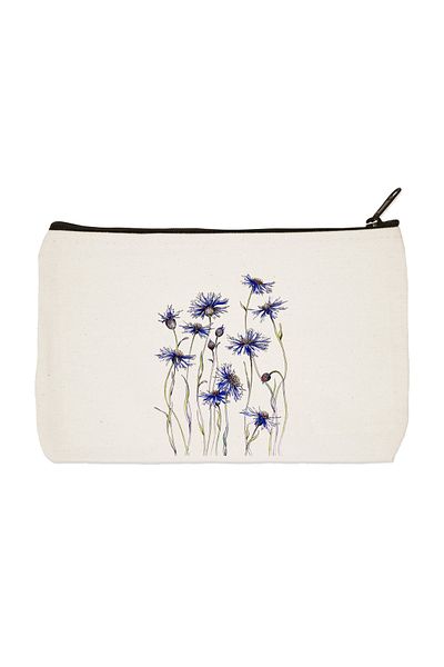 designedfy Poșetă de machiaj din pânză cu imprimeu floral violet, suport pentru stilou, geantă de mână