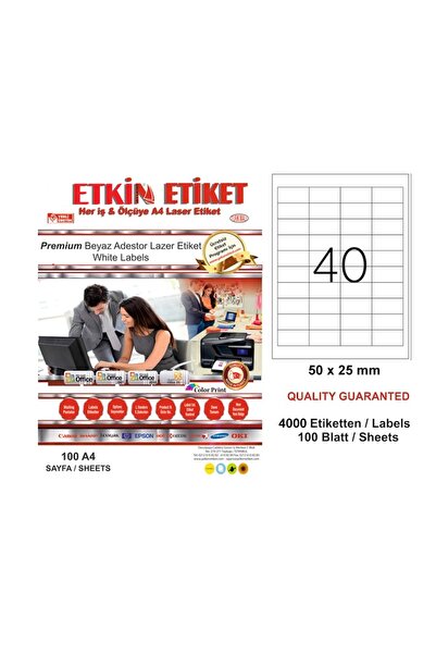 Yn5240 Laser Etiket 40 Lı 50x25 Beyaz Oval
