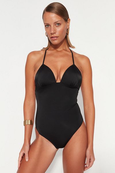Trendyol Collection Black V-Neck Regular Leg Swimsuit TBESS23MA00272